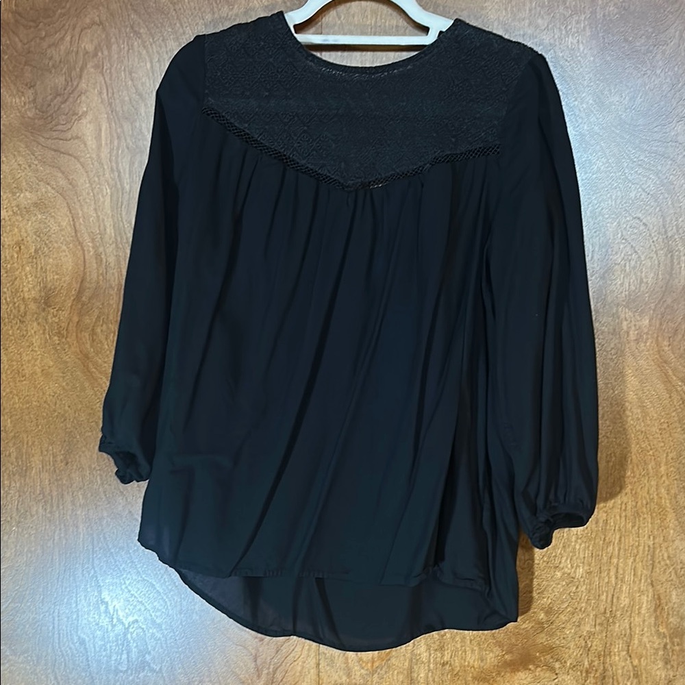 Old Navy Black Relaxed Bishop Sleeve Blouse